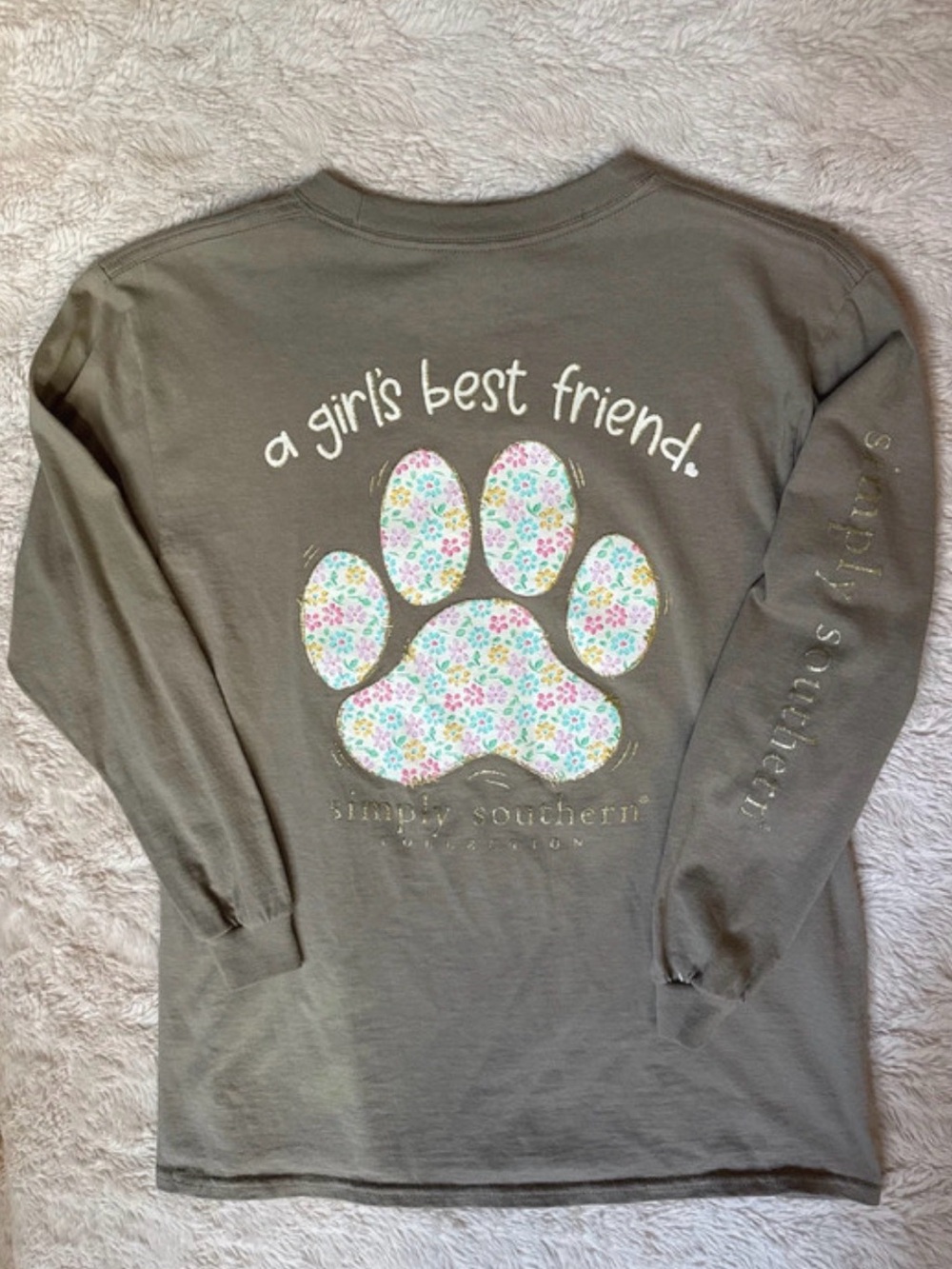 Simply Southern Olive Long Sleeve Tee with Floral Paw Print